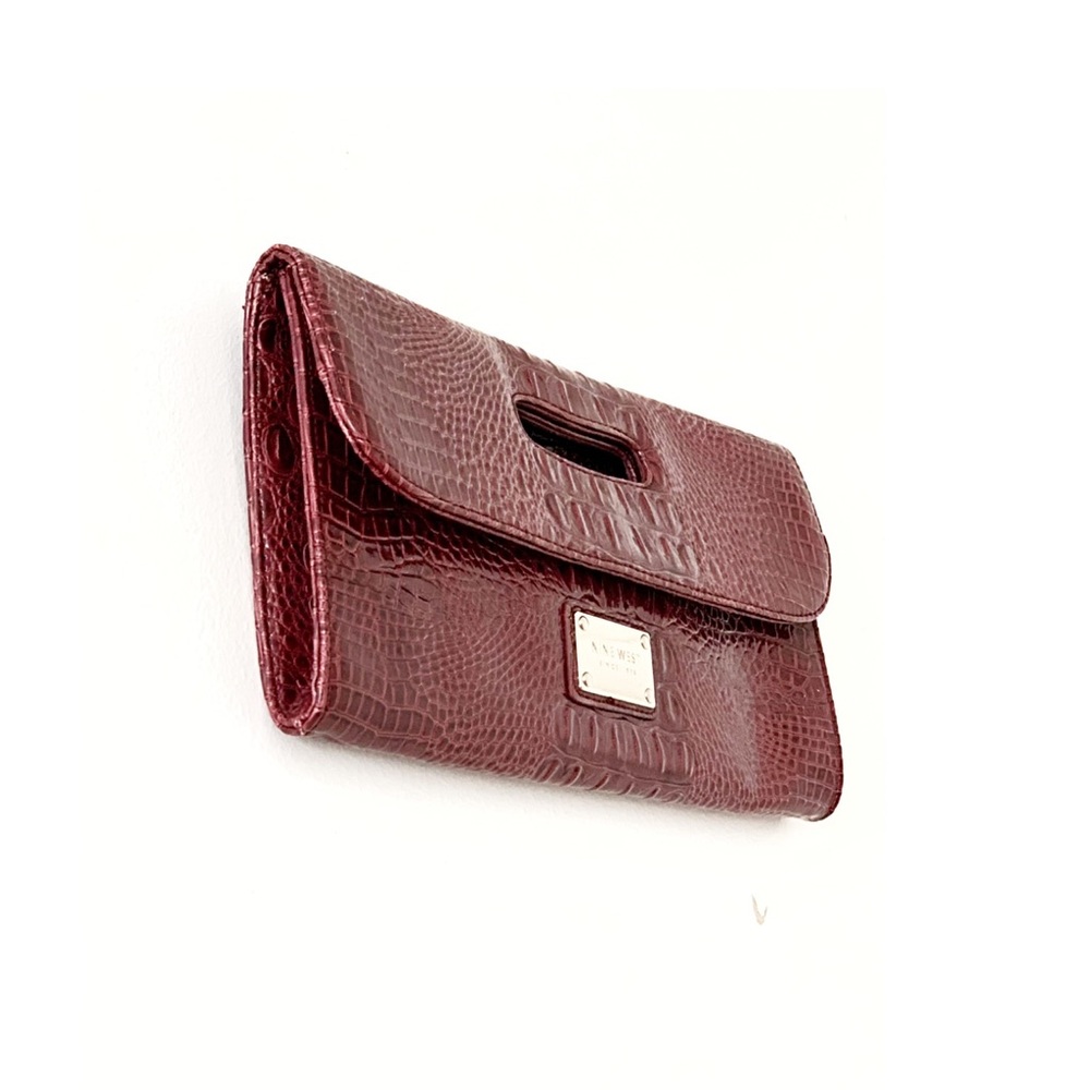 Nine West Gator Embossed Burgundy Red Wine Clutch
